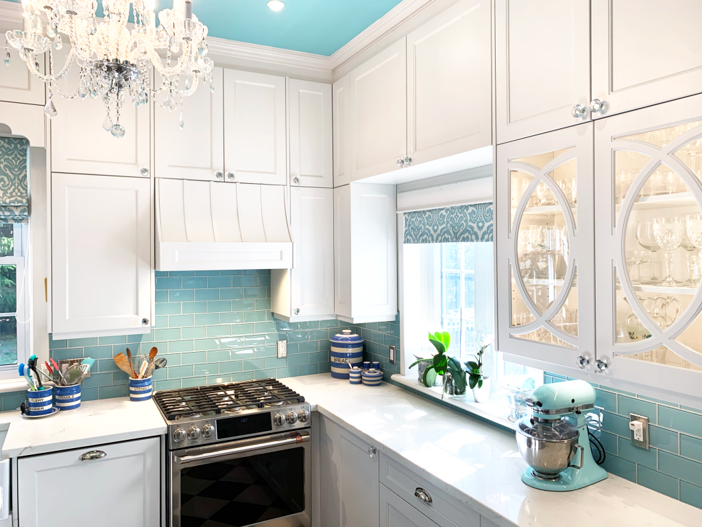 Turquise and White Kitchen with Fish Doors  